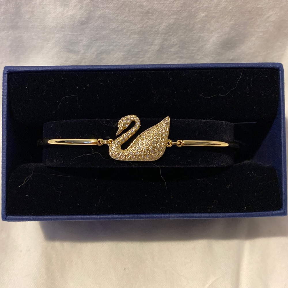 Swarovski Swan Bangle- Yellow gold tone plated